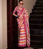 pink muslin leheriya printed cotton saree