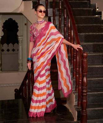 pink muslin leheriya printed cotton saree 2