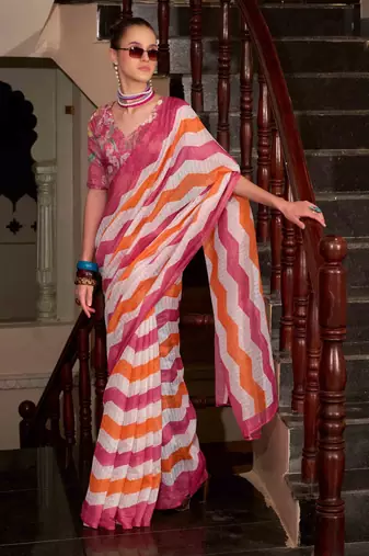 pink muslin leheriya printed cotton saree