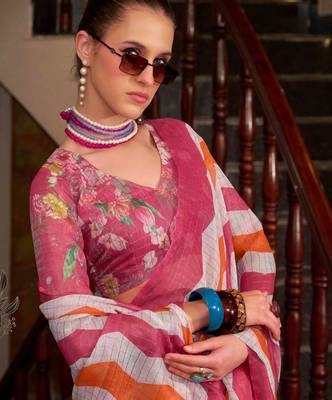 pink muslin leheriya printed cotton saree 3