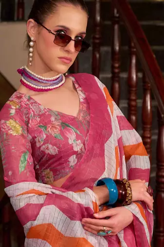 pink muslin leheriya printed cotton saree