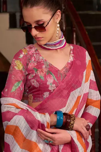 pink muslin leheriya printed cotton saree