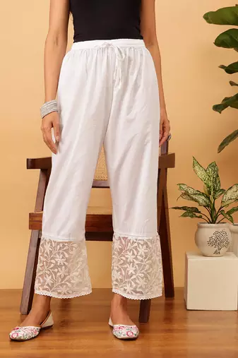 Hand embroidered white cotton lucknowi chikankari palazzo