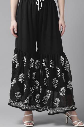 Hand embroidered black georgette lucknowi chikankari palazzo