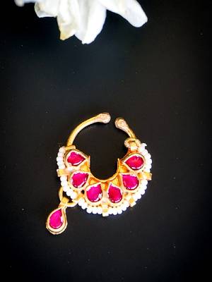 Royal half-hoop nath with ruby stones & pearl detailing 1