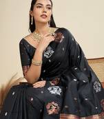 Black Paithani silk blend Zari Weaving Saree 