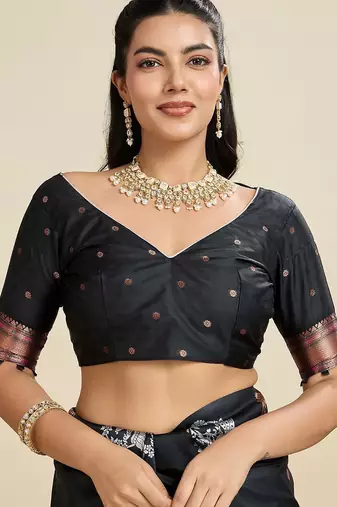 Black Paithani silk blend Zari Weaving Saree 