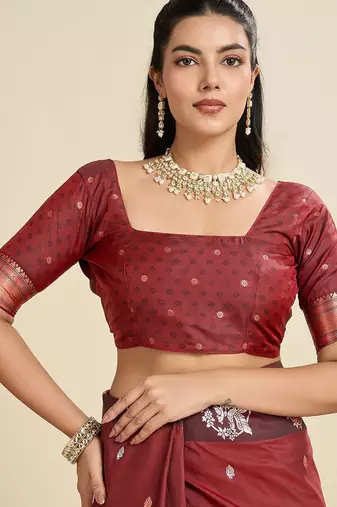 Brown Paithani silk blend Zari Weaving Saree 