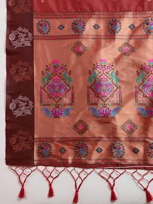 Brown Paithani silk blend Zari Weaving Saree  5