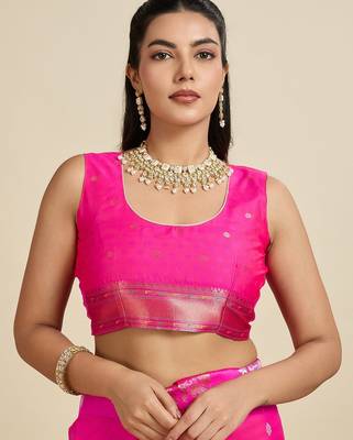 Hot Pink Paithani silk blend Zari Weaving Saree  4