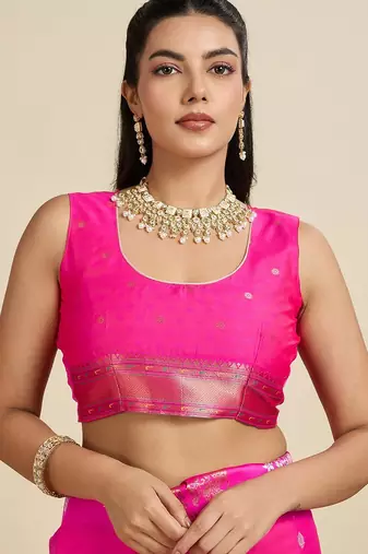 Hot Pink Paithani silk blend Zari Weaving Saree 