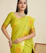 Pear Paithani silk blend Zari Weaving Saree 