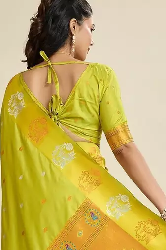 Pear Paithani silk blend Zari Weaving Saree 