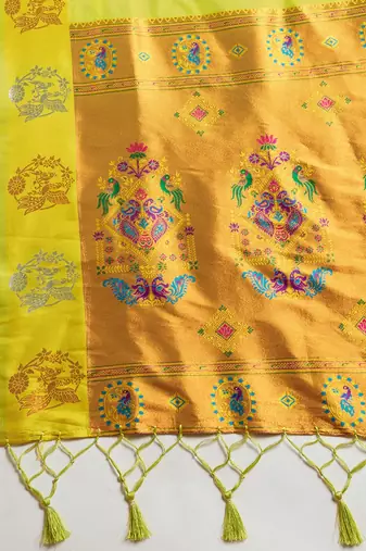 Pear Paithani silk blend Zari Weaving Saree 