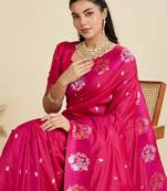 Rani Pink Paithani silk blend Zari Weaving Saree 