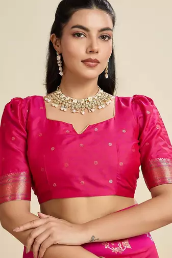 Rani Pink Paithani silk blend Zari Weaving Saree 