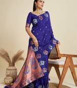 Violet Paithani silk blend Zari Weaving Saree 