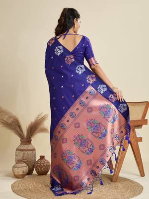 Violet Paithani silk blend Zari Weaving Saree  3
