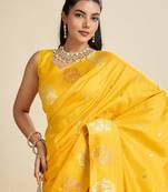 Yellow Paithani silk blend Zari Weaving Saree 