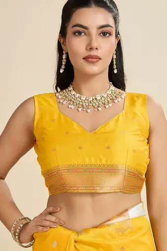 Yellow Paithani silk blend Zari Weaving Saree 