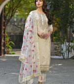 Women off white silk blend solid embroidered straight kurta trousers with dupatta