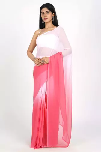 pre-stitched gajari georgette shading print saree