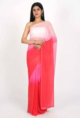 ready made pink georgette shading print saree 1