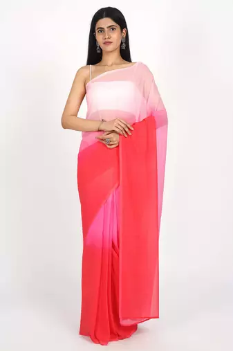 pink georgette shading print ready to wear saree