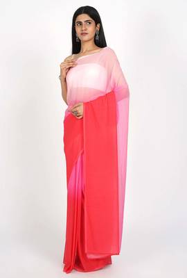 ready made pink georgette shading print saree 2