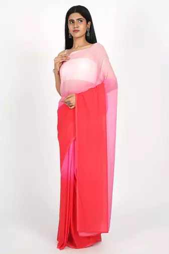 ready made pink georgette shading print saree