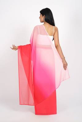 ready made pink georgette shading print saree 3