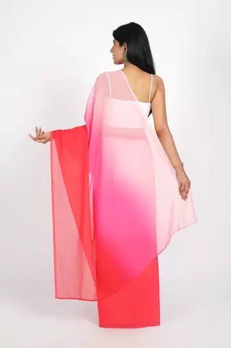 ready made pink georgette shading print saree