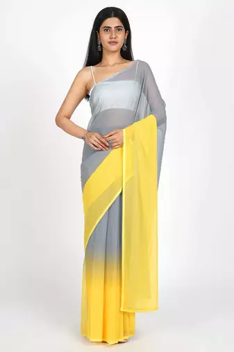 yellow georgette shading print ready to wear saree