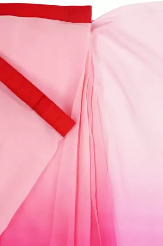 ready made pink georgette shading print saree