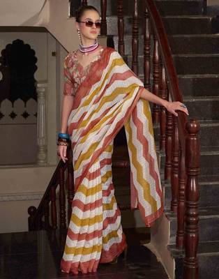 Maslin leheriya print cotton saree with multicolored cotton tussle at pallu for women in wear for traditional or party 1