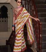 Maslin leheriya print cotton saree with multicolored cotton tussle at pallu for women in wear for traditional or party