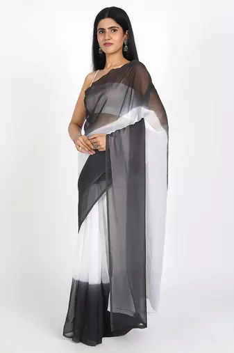 ready to wear light black georgette shading print saree