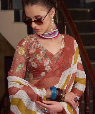 Maslin leheriya print cotton saree with multicolored cotton tussle at pallu for women in wear for traditional or party 4