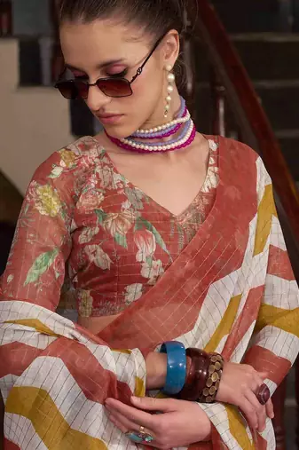 Maslin leheriya print cotton saree with multicolored cotton tussle at pallu for women in wear for traditional or party