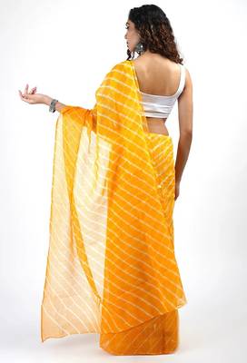 Yellow Kota chex fabric leheriya print saree 3