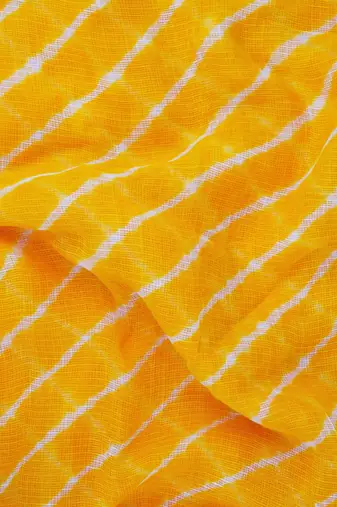 Yellow Kota chex fabric leheriya print saree