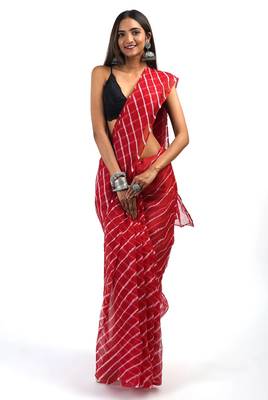 Red Kota chex fabric leheriya print saree 1