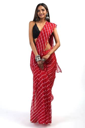 Red Kota chex fabric leheriya print saree