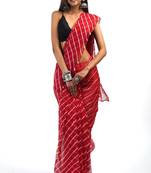 Red Kota chex fabric leheriya print saree