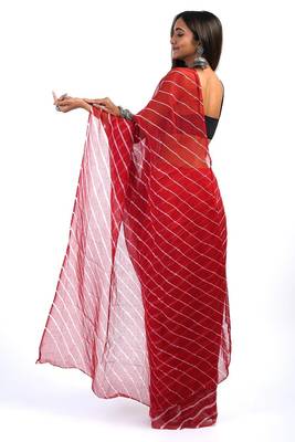 Red Kota chex fabric leheriya print saree 3
