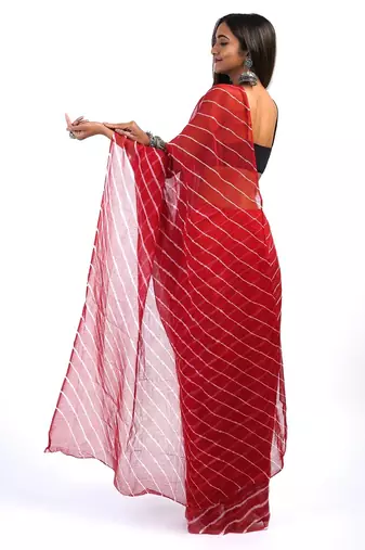 Red Kota chex fabric leheriya print saree
