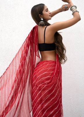 Red Kota chex fabric leheriya print saree 4