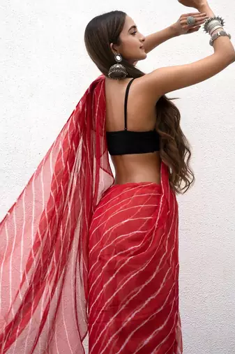 Red Kota chex fabric leheriya print saree