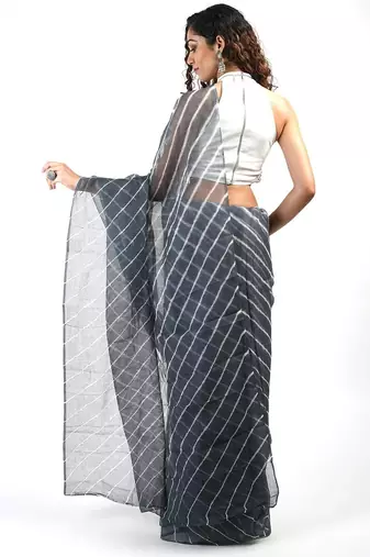 Grey Kota chex fabric leheriya print saree