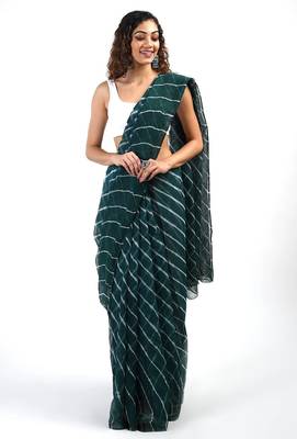 green Kota chex fabric leheriya print saree 1